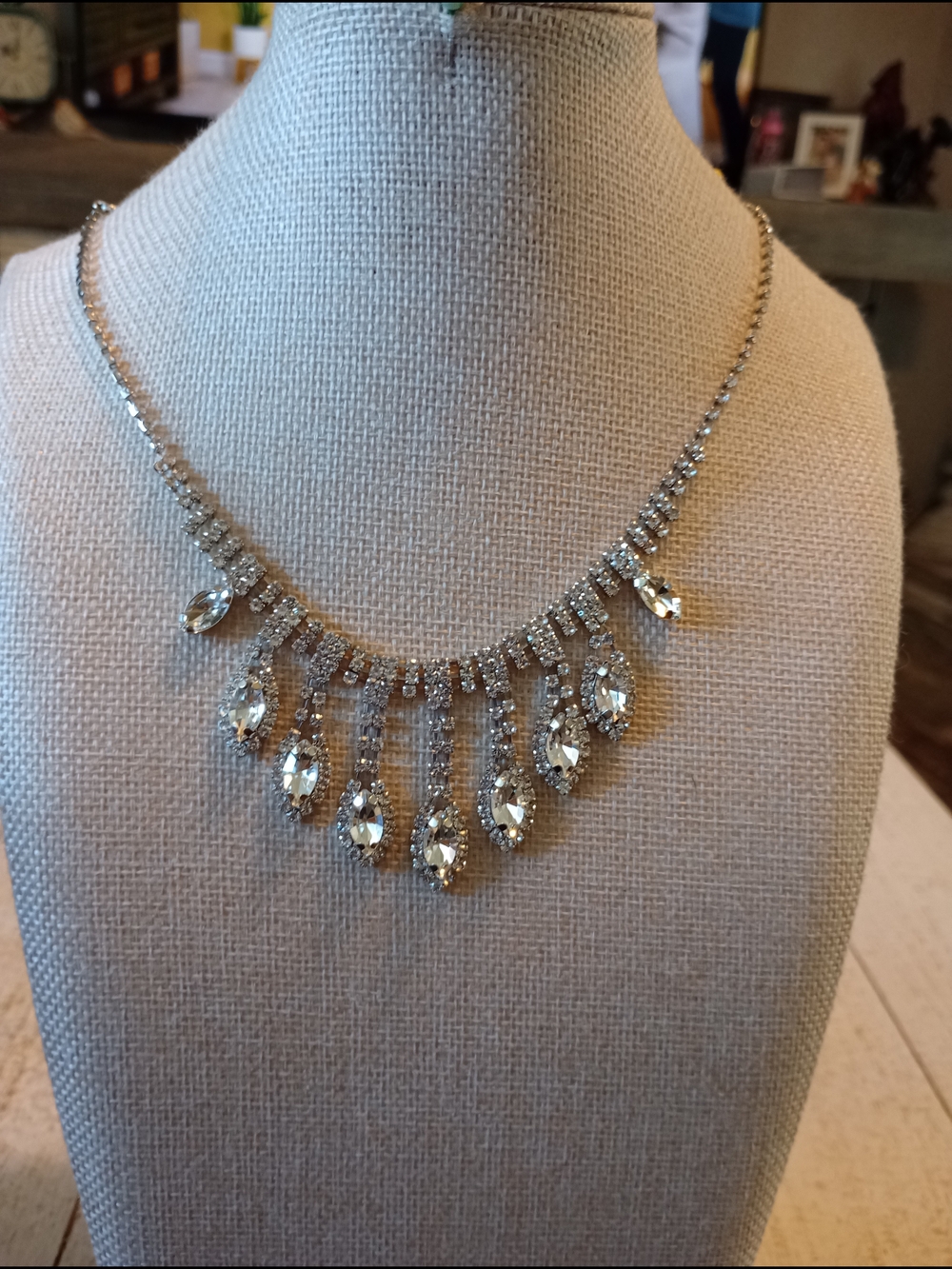 paparazzi Silver Teardrop Fringe Crystal Necklace